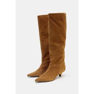 ZARA SUEDE HEELED BOOTS